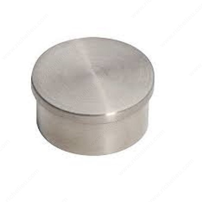 Short, Flat End Cap - Glue-In, Handrail Size 1 1/2 in, Finish Polished Stainless Steel, Diameter 1 1/2 in