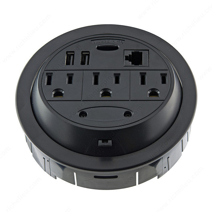 Round Power Station with 3 Outlets & 2 USB Ports, With 2 powered USB ports 2.1A,