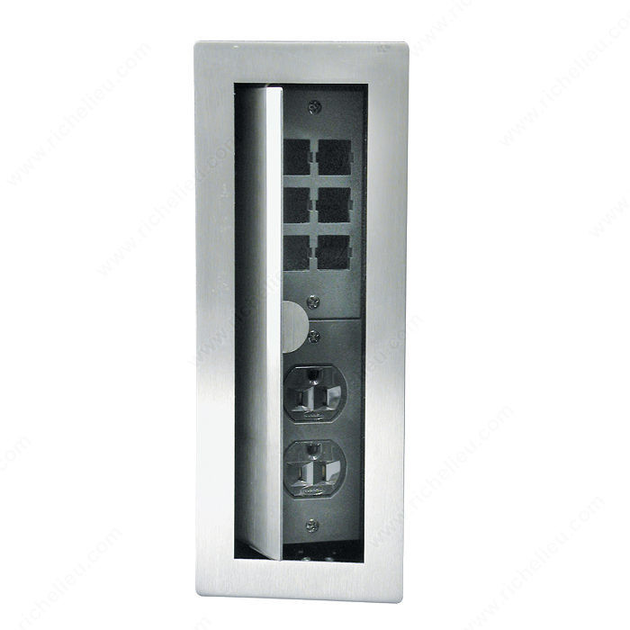 Metal Power and Data Boxes, Finish Stainless Steel, Features Rectangular, Power Receptacle 2