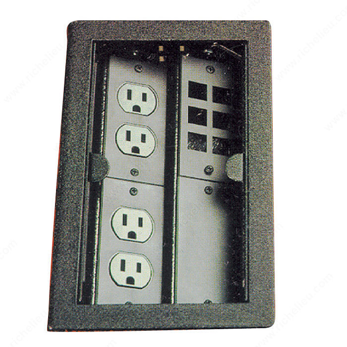 Metal Power and Data Boxes, Finish Black, Features Double Rectangular, Power Receptacle 4