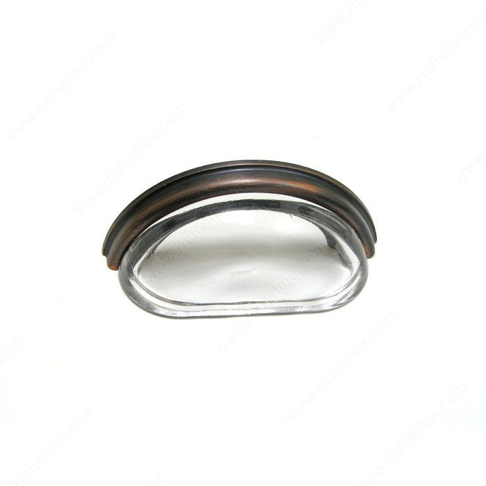 Eclectic Metal and Crystal Cup Pull - 1008, Finish Clear / Brushed Oil-Rubbed Bronze
