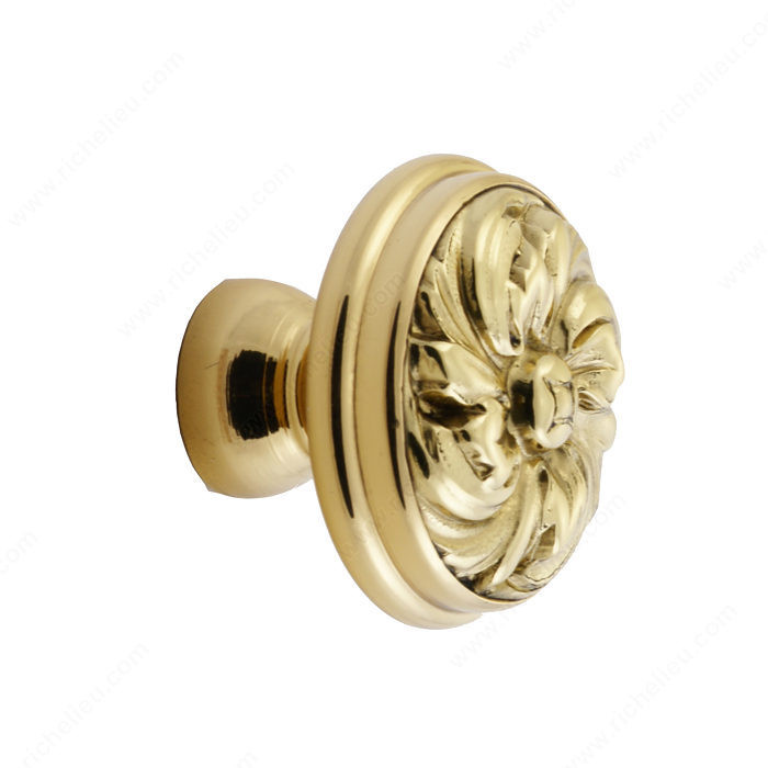 Cabinet Knob 1020 Series, Diameter - Overall Dimensions 1 1/8 in, Finish Polished Brass, Projection - Overall Dimensions 7/8 in