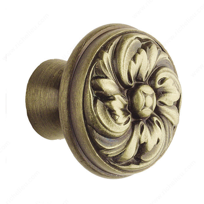 Cabinet Knob 1020 Series, Diameter - Overall Dimensions 1 1/8 in, Finish Antique Brass, Projection - Overall Dimensions 7/8 in