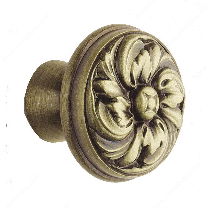 Cabinet Knob 1020 Series, Diameter - Overall Dimensions 1 1/4 in, Finish Antique Brass, Projection - Overall Dimensions 1 1/8 in