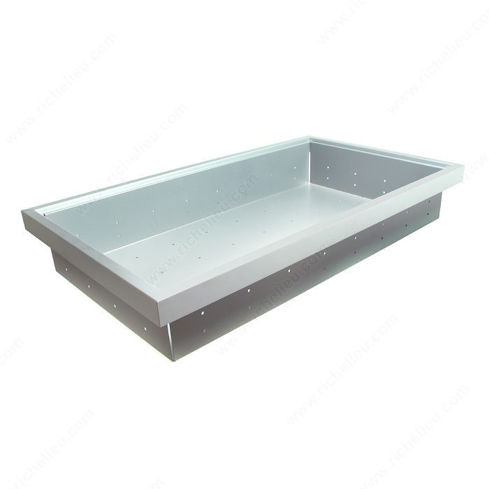 Aluminum Finish Metal Drawers (900 mm Interior Width), Height 130 mm