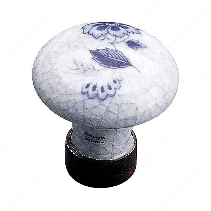 Traditional Forged Iron and Porcelain Knob - 1353, Finish Rust / Periwinkle Blue Crackle