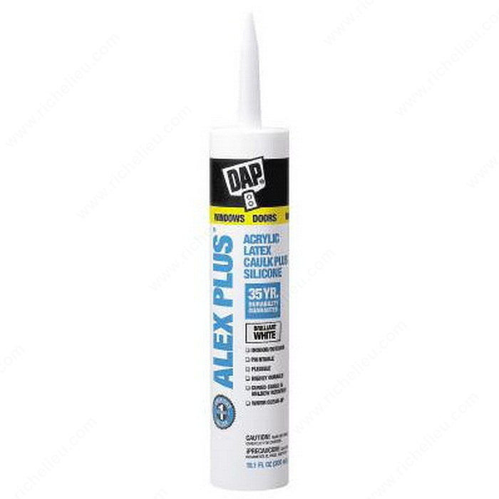 ALEX PLUS, All- purpose acrylic latex caulk plus silicone, Finish / Color Crystal Clear, Color on Application White