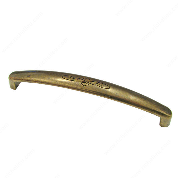 Transitional Brass Pull - 1513, Center to Center 128 mm, Finish Burnished Brass, Length - Overall Dimensions 138 mm