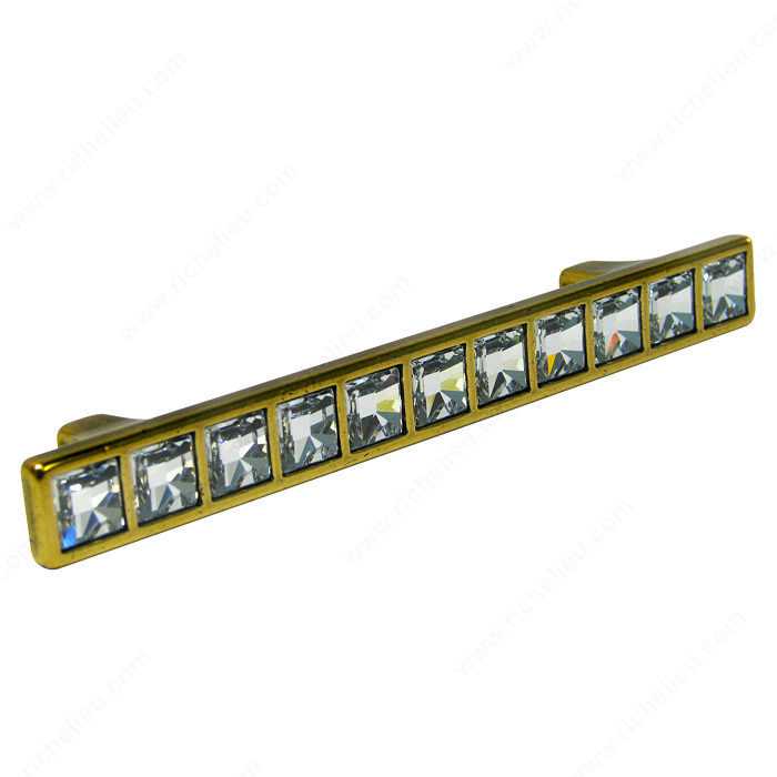 Contemporary Swarovski Crystal Pull - 152, Center to Center 96 mm, Finish Burnished Brass / Crystal, Length - Overall Dimensions 136 mm