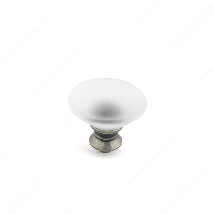 Contemporary Murano Glass Knob - 153, Finish Pewter / Frosted Clear