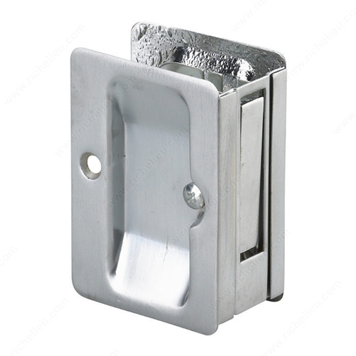 Pocket Door Pull with Passage Handle - Rectangular, Compatible with left- hand and right- hand doors., Finish Brushed Chrome