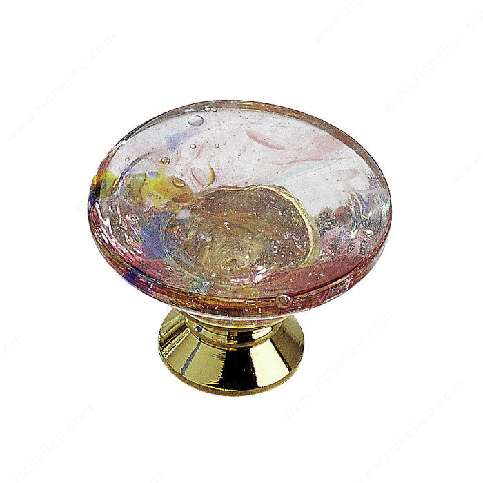Eclectic Glass Knob - 183, Finish Brass / Harlequin Pink