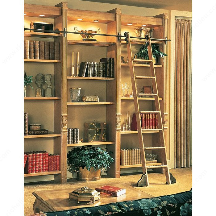 Rolling Oak Ladder with Bottom Caster System, Rolling system,