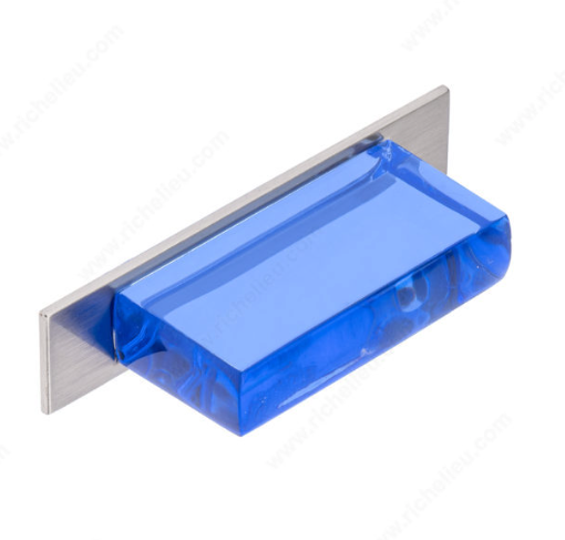 Contemporary Metal and Acrylic Pull - 2172, Finish Blue/ Brushed Nickel