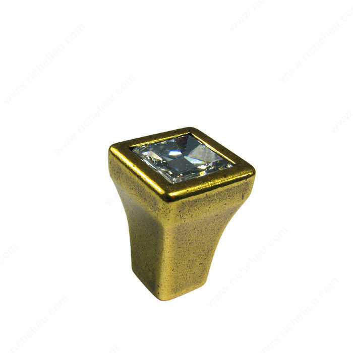 Transitional Knob in Metal and Swarovski Crystal - 2421, Finish Burnished Brass / Crystal