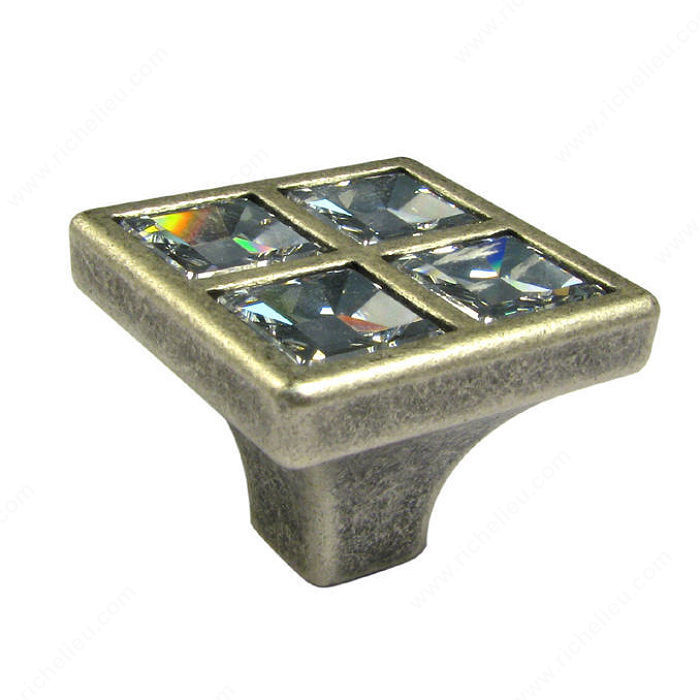 Transitional Knob in Metal and Swarovski Crystal - 2422, Finish Old Silver / Crystal