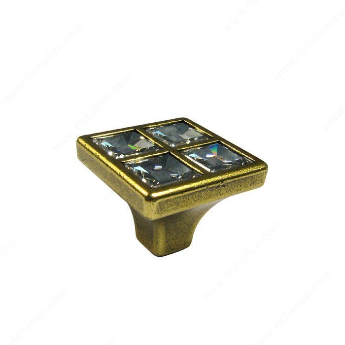 Transitional Knob in Metal and Swarovski Crystal - 2422, Finish Burnished Brass / Crystal