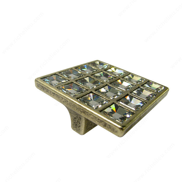 Transitional Knob in Metal and Swarovski Crystal - 2425, Finish Old Silver / Crystal