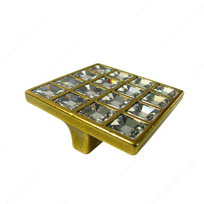 Transitional Knob in Metal and Swarovski Crystal - 2425, Finish Burnished Brass / Crystal