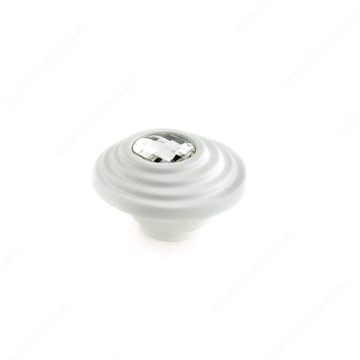 Contemporary Art Deco Knobs Embedded with Swarovski Crystal - 2427, Finish Crystal / White, Diameter - Overall Dimensions 52 mm, Projection - Overall Dimensions 31 mm