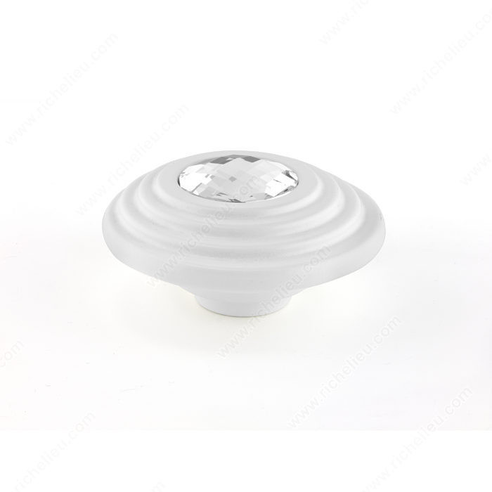 Contemporary Art Deco Knobs Embedded with Swarovski Crystal - 2427, Finish Crystal / White, Diameter - Overall Dimensions 72 mm, Projection - Overall Dimensions 32 mm