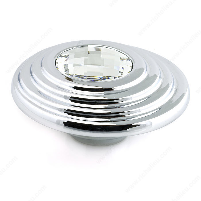 Contemporary Art Deco Knobs Embedded with Swarovski Crystal - 2427, Finish Crystal / Chrome, Diameter - Overall Dimensions 72 mm, Projection - Overall Dimensions 32 mm