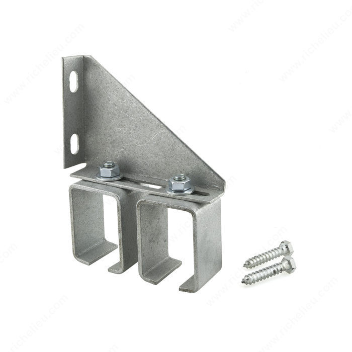 Double Adjustable Galvanized Steel Box Rail Bracket with Lag Screws for Wall Mounting, Easy to hang box track rails to the side of a building.,
