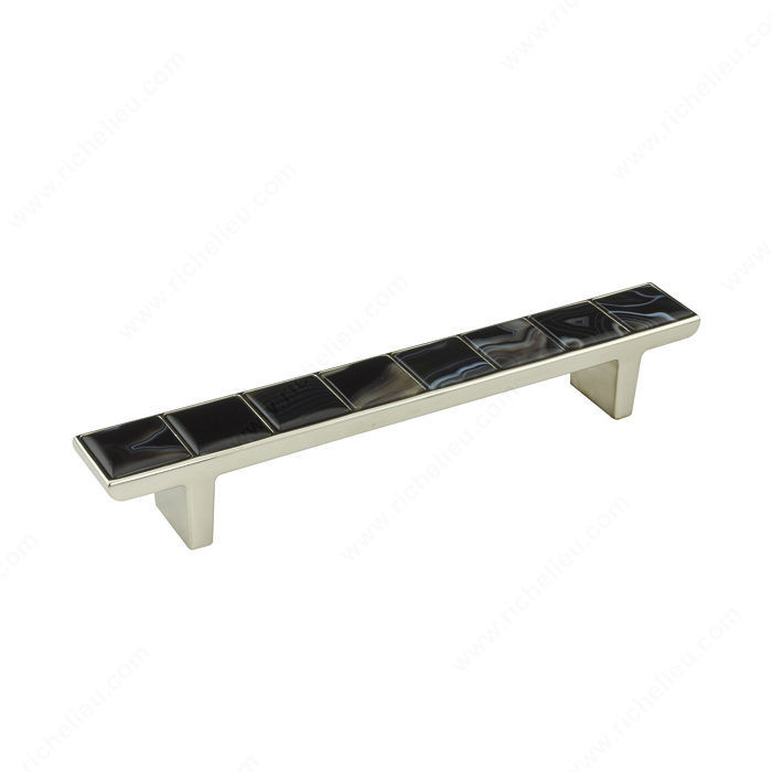 Contemporary Metal Pull - 3023, Precious stone, Center to Center 160 mm, Finish Polished Nickel / Black, Material Metal / Onyx