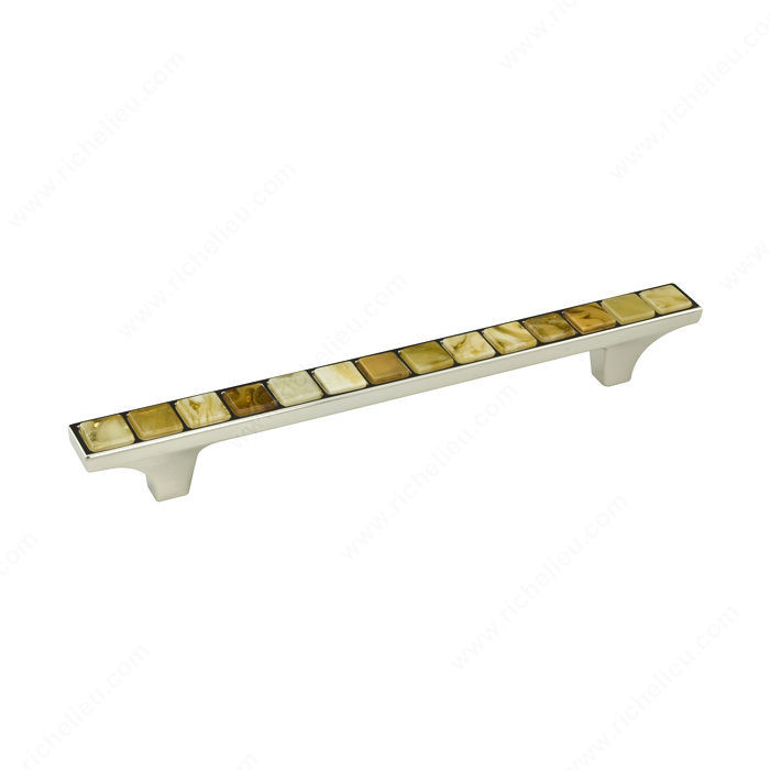 Contemporary Metal Pull - 3024, Precious stone, Center to Center 128 mm, Finish Polished Nickel / Amber, Material Metal / Amber