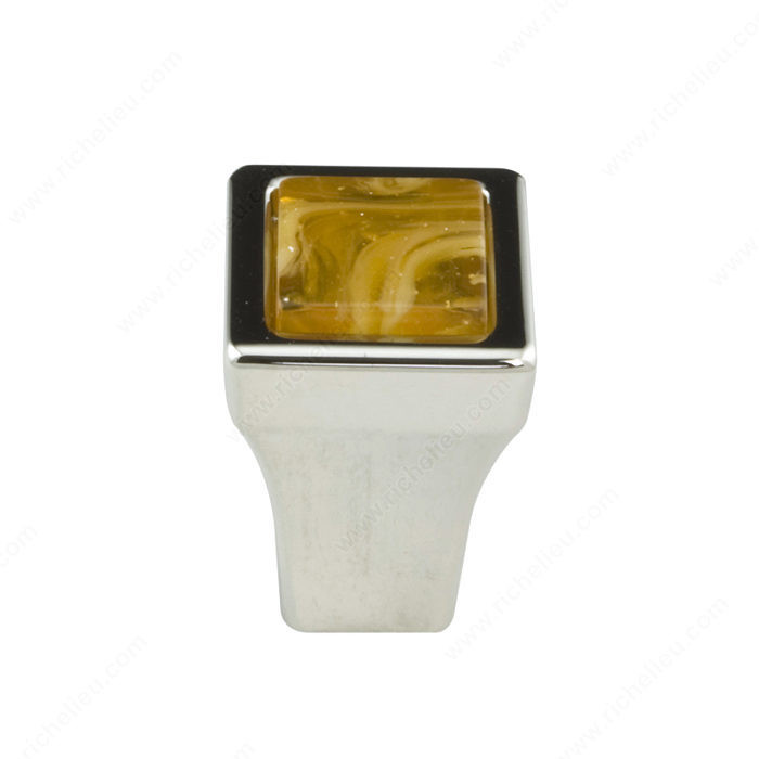 Precious Materials Collection Knob - 30241, Precious stone, Finish Polished Nickel / Amber, Material Metal / Amber