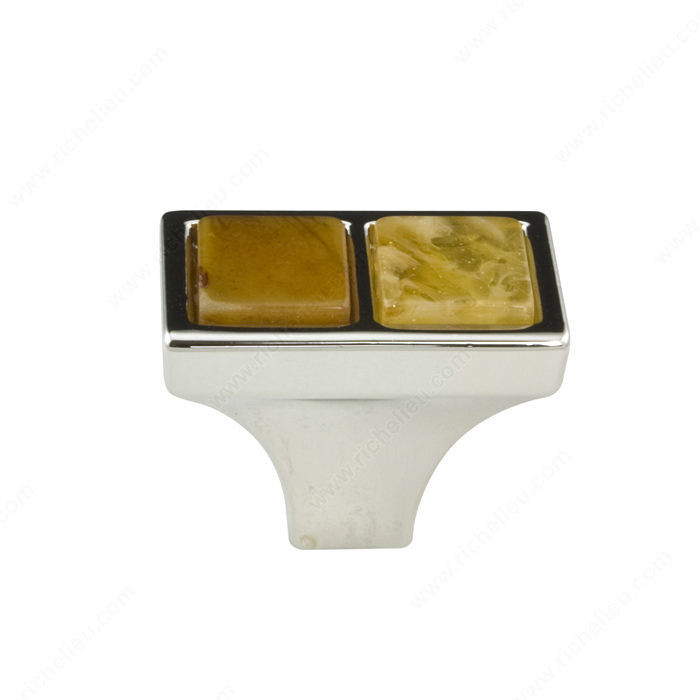 Precious Materials Collection Knob - 30242, Precious stone, Finish Polished Nickel / Amber, Material Metal / Amber