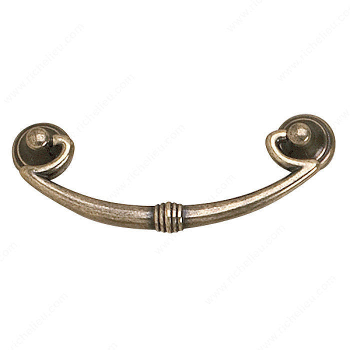 Traditional Brass Pull - 3069, Center to Center 96 mm, Finish Burnished Brass, Projection - Overall Dimensions 50 mm