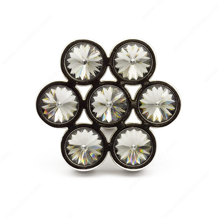 Contemporary Glass & Swarovski Crystal Knob - 3077, Finish Smoked / Chrome