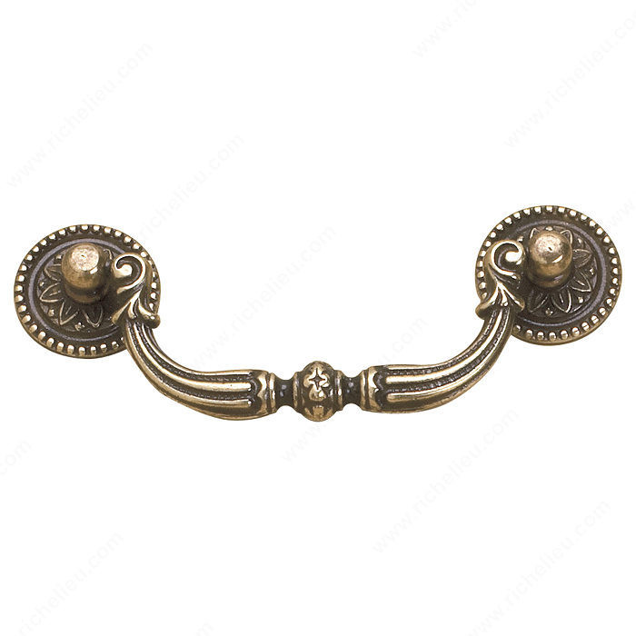 Traditional Solid Brass Pull - 3085, Center to Center 96 mm, Finish Burnished Brass, Projection - Overall Dimensions 50 mm