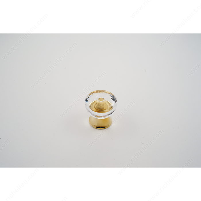 Cabinet Knob 336, Finish Clear / Polished Brass, Diameter - Overall Dimensions 1 1/8 in