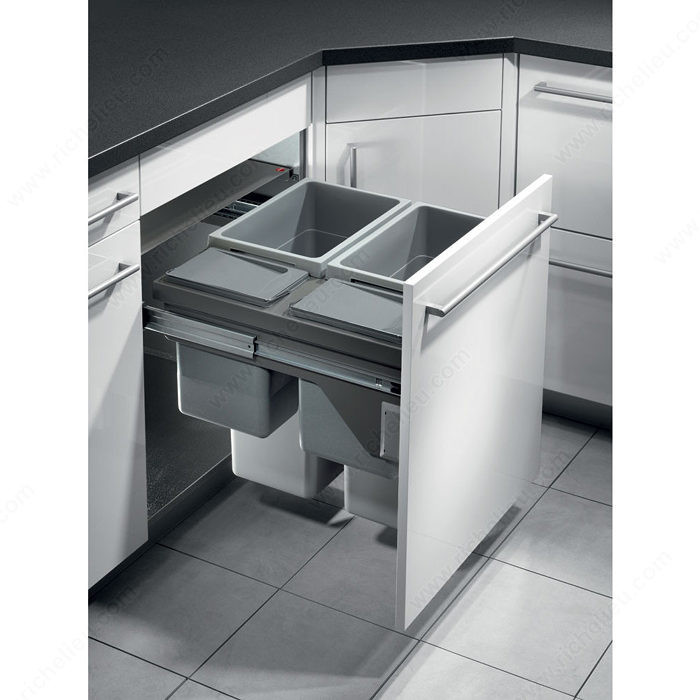 Euro-Cargo Recycling Center, Total Capacity 93 l, Width 562 to 568 mm, Bin Quantity 4, Bin Capacity 2 x 38 L + 1 x 8.5 L