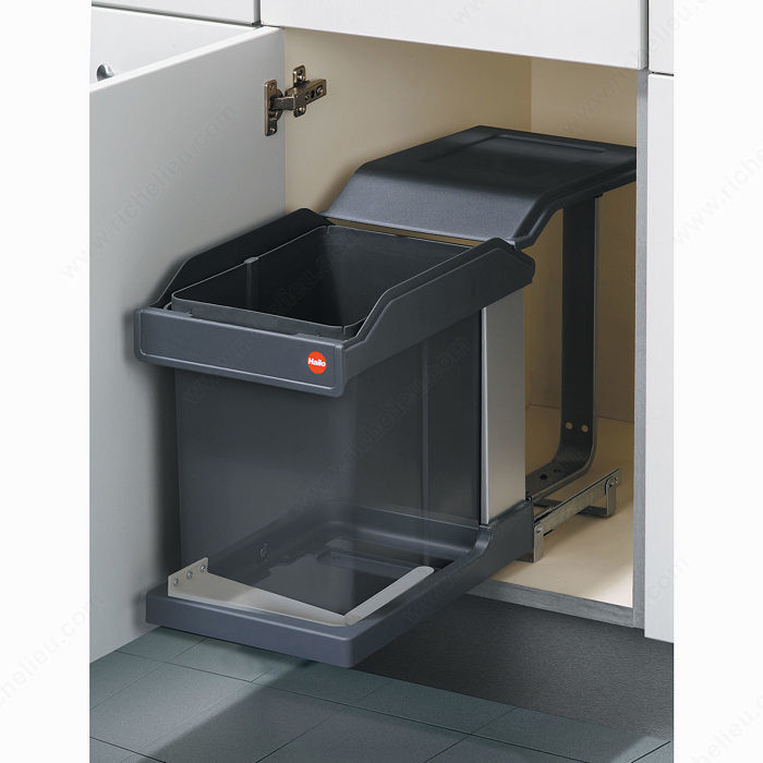 Sliding Waste Bin - 20 l with door follower mechanism, Finish Cream
