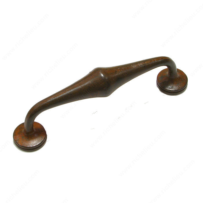 Traditional Cast Iron Pull - 3741, Center to Center 128 mm, Finish Rust, Projection - Overall Dimensions 43 mm