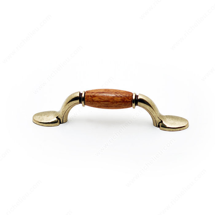 Traditional Metal and Wood Pull - 3801, Finish Burnished Brass / Rustic Oak, Screw/Nail 8/32 (Not Included) PRO-PACK 2