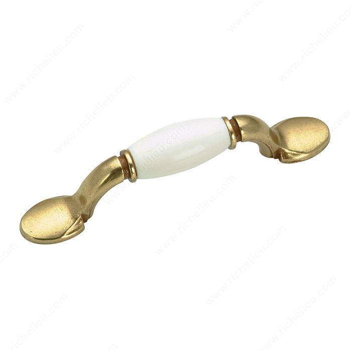 Traditional Metal and Ceramic Pull - 3802, Finish Burnished Brass / White PRO-PACK 2