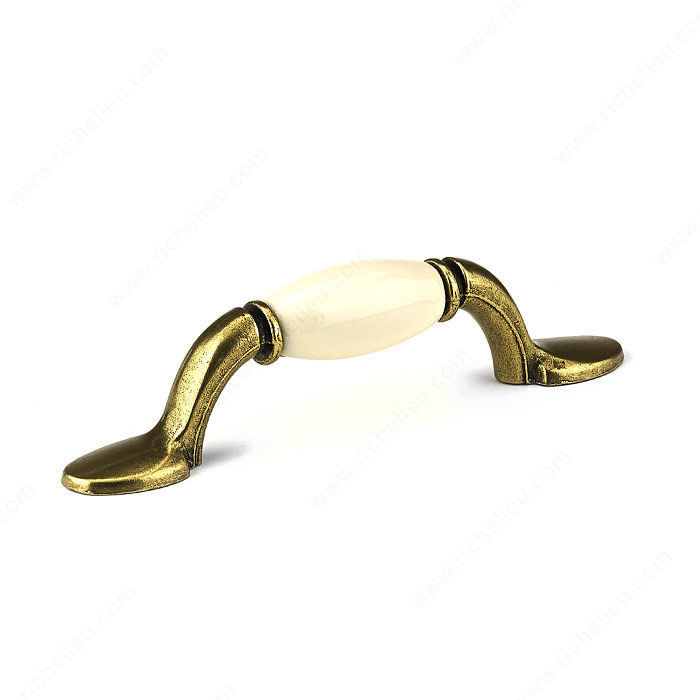 Traditional Metal and Ceramic Pull - 3802, Finish Almond / Burnished Brass PRO-PACK 2