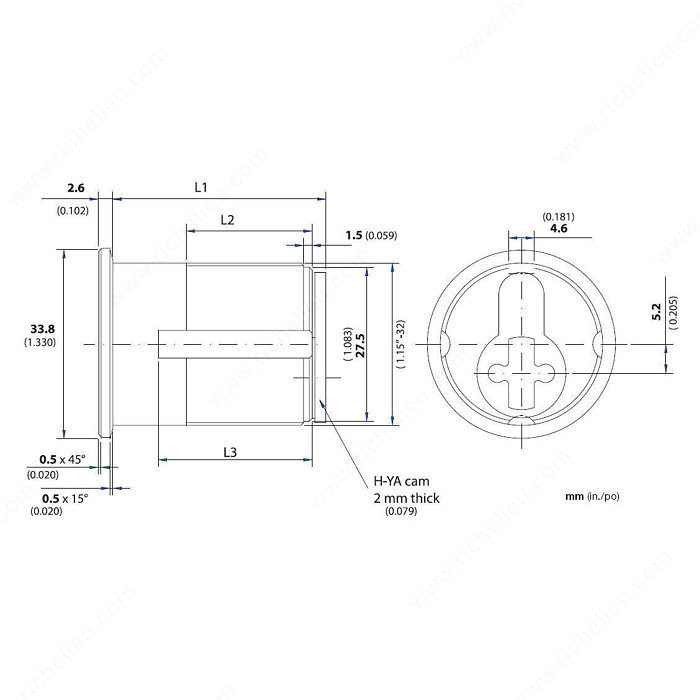 1-1/8'' Mortise Lock Cylinder - 4000, Finish PVD Polished Nickel