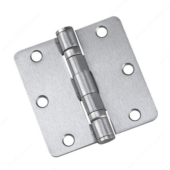 3-1/2 Full Mortise Ball Bearing Butt Hinge - Corner Type: 1/4 Radius, Ball Bearing, Color/Finish Brushed Chrome