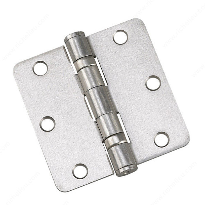 3-1/2 Full Mortise Ball Bearing Butt Hinge - Corner Type: 1/4 Radius, Ball Bearing, Color/Finish Brushed Nickel