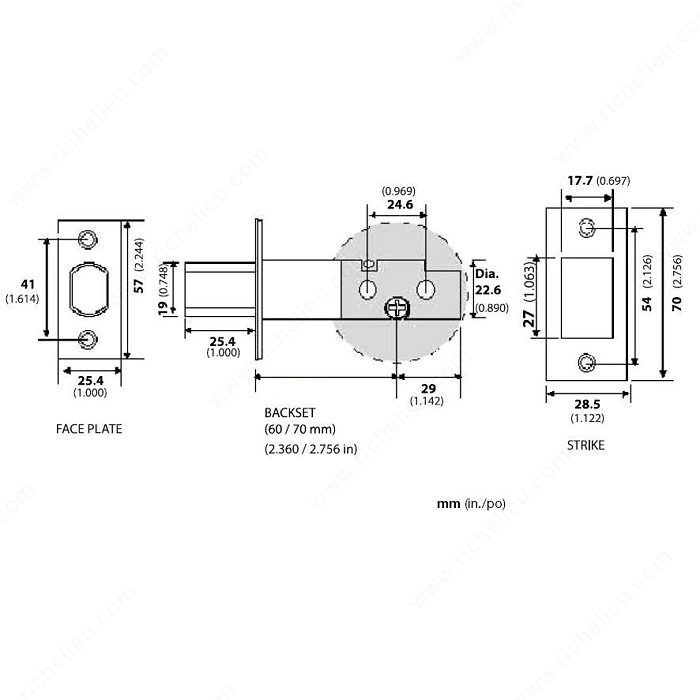Deadbolt Mechanism, 2.38 - 4400, Finish Brushed Antique Brass