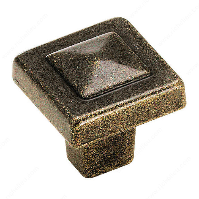 Eclectic Zinc Square Knob - 4429, Finish Rustic Brass