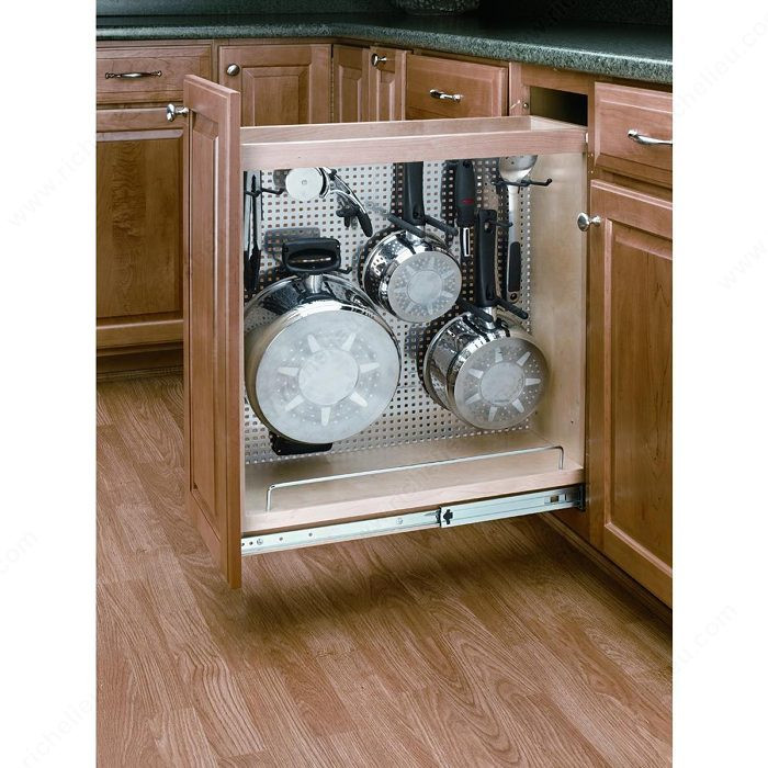 Pull-Out Base Organizer with Stainless Steel Panel, Reversible, Depth 22 1/2 in, Soft-Close No