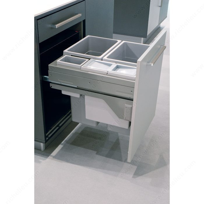 E-Cargo Recycling Center with Soft-Close Mechanism, Total Capacity 90.5 l, Width 562 to 568 mm, Bin Quantity 4, Bin Capacity 1 x 12 liters / 1 x 2.5 liters / 2 x 38 liters