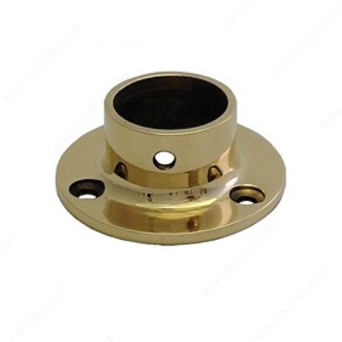 Round Tubing Wall Mount Flange, Diameter 2 1/8 in, Handrail Size 1 in, Material Solid Brass, Finish Brass