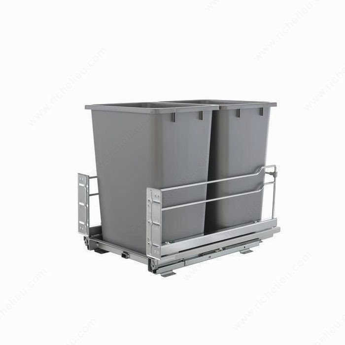 K Recycling Center Pull-Out Frame, Width 15 7/8 in, Finish Metallic Silver, Total Capacity 72 qt, Bin Capacity 2 x 36 quarts